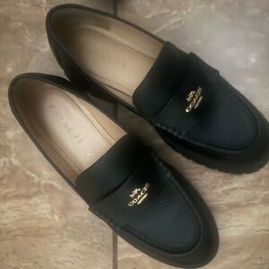 Coach Black Leather Slip-On Loafers